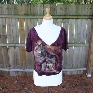 The Mountain maroon wolf tee hippie crop top